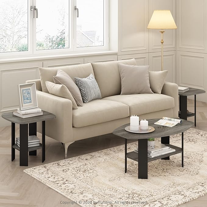 Furinno Simple Design Coffee Table, French Oak Grey/Black-NeatNest
