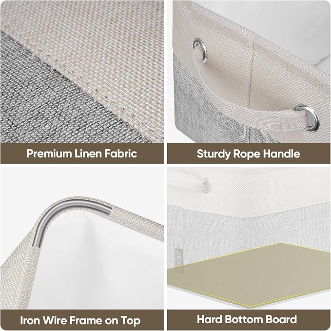 BALEINE 1 Pack Fabric Storage Bins for Shelves, Linen Storage Baskets for Organizing, Decorative Closet Bins for Clothes, Home (Grey, 15''x11''x9.5'')-NeatNest