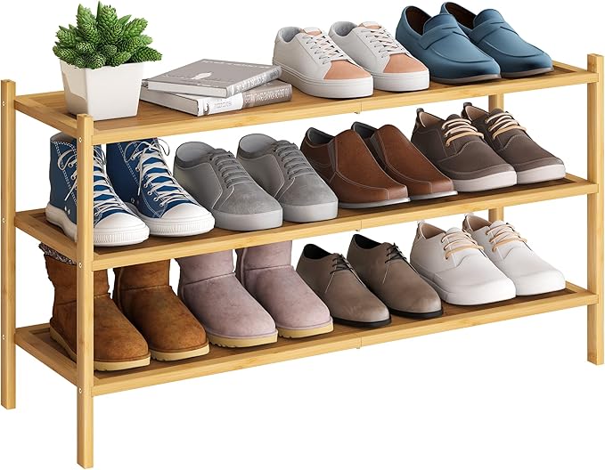 BMOSU 3-Tier Bamboo Extended Shoe Rack Premium Stackable Shoe Shelf Storage Organizer for Hallway Closet Living Room Entryway Organizer(Natural)-NeatNest