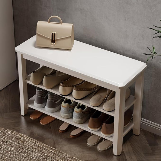 Wood Shoe Rack Bench for Entryway, 2 Tier Shoe Rack for Front Door Entrance, Shoe Bench with Shoe Storage for Entryway, Bedroom, 31.5"-NeatNest