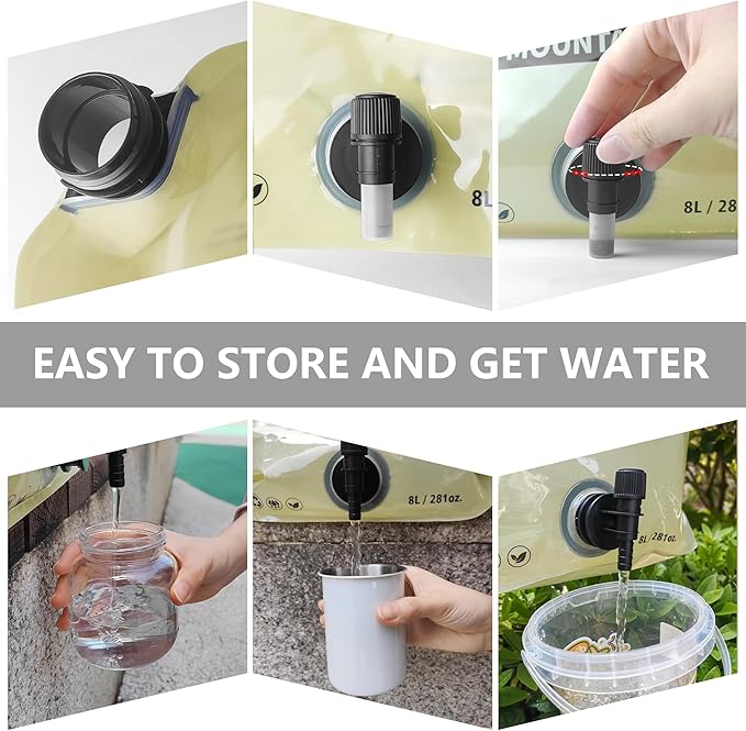 Collapsible 8L Water Storage Bag, BPA-Free Portable Folding Water Jug with Adjustable Faucet, Leakproof Emergency Water Bag for Camping, Hiking, Riding, Outdoor Sport (BEIGE, 4)-NeatNest