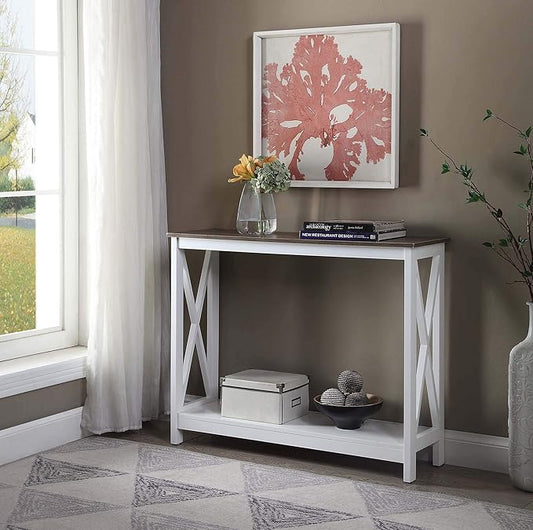 Convenience Concepts Oxford Console Table 39.5" - Sofa Table with Storage Shelf, Transitional Entryway Hall Table for Living Room and Bedroom, Display Foyer Table, Driftwood/White-NeatNest