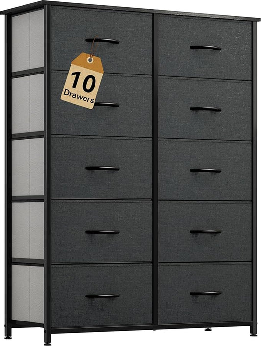 DWVO 10 Drawer Dresser - Fabric Storage Tower, Organizer Unit for Bedroom, Living Room, Hallway, Closets - Sturdy Steel Frame, Wooden Top & Easy Pull Fabric Bins-NeatNest