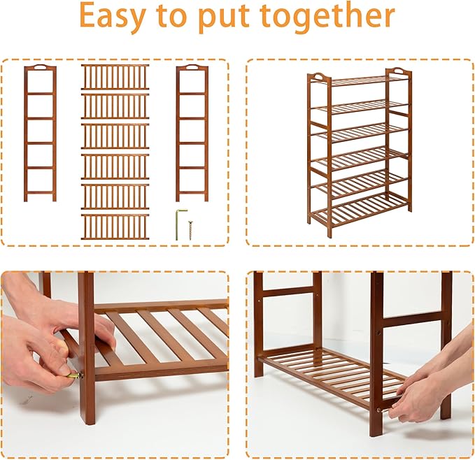 6 Tier Bamboo Shoe Rack, Free Standing Shoes Rack Shoe Shelf Shoe Organizer for Closet, Entryway, Bedroom, Living Room, Front Door, Studio, Bathroom-NeatNest