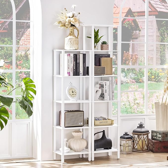 66in Tall Bookshelf 6-Tier Small Narrow Bookcase, Skinny Book Shelf for Small Space, Farmhouse Slim Shelf with Storage, Wood Freestanding Display Thin Bookshelves for Living Room, Office, White