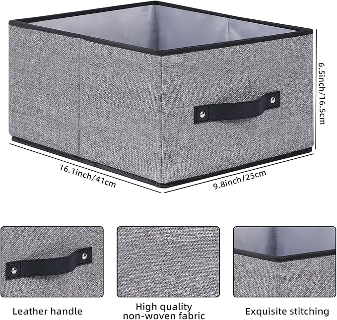 Clothing Storage Bins,16.1 × 9.8 × 6.5 inches Closet Bin with Handles, Foldable Cubes, Fabric Containers for Organizing Shelves, Gray, Large, 2 Pack-NeatNest