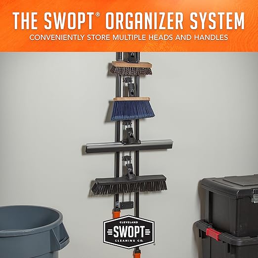 SWOPT 18” Multi-Surface Push Broom + 60" Steel Handle, Standard Combo — Cleaning Head with Interchangeable Long Handle, Works with All SWOPT Cleaning Products — Indoor & Outdoor Push Broom Set, Black