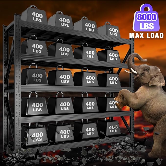 8000LBS Garage Shelving Heavy Duty, 5-Tier 71" H Storage Garage Shelves, Industrial Adjustable Metal Shelving Units for Garages, Warehouses, Kitchen, Black, 59" W x 24" D x 71" H