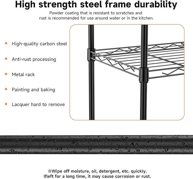 IZEUK 5 Tier Metal Wire Shelf Unit, Black Storage Rack Organizer for Kitchen, Bedroom, Living Room or Laundry Room, 17.7" W x 11.8" D x 55.0" H