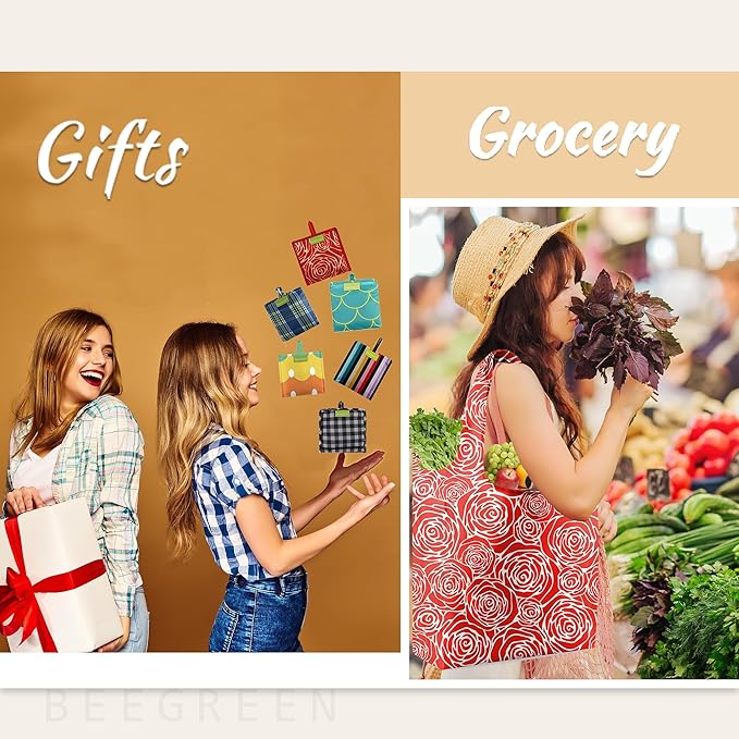 BeeGreen Reusable Gift Bags with Handles Geometry Design -Reusable Grocery Bags Pack of 6 Foldable Totes for Women - Machine Washable Polyester Shopping Bags for Women Travel (Collapsible)-NeatNest