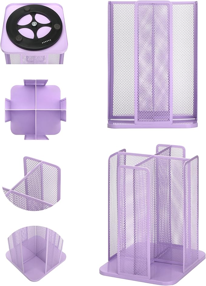 Annova Paper/Plastic Cup and Lid Holder Storage Organizer, 360°Rotating Coffee Cup Dispenser with 4 Compartments, Multifunctional Storage Rack for Home, Office, Bar, Coffee Shop (Light Purple)-NeatNest