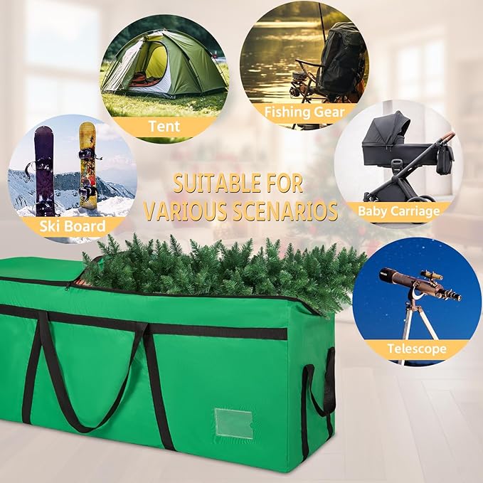 9 ft Christmas Tree Storage Bag, Heavy Duty Christmas Tree Bag with Reinforced Handles and Dual Zippers Wide Opening, Large Capacity fits for Artificial Christmas Tree (Green, 9 ft)-NeatNest