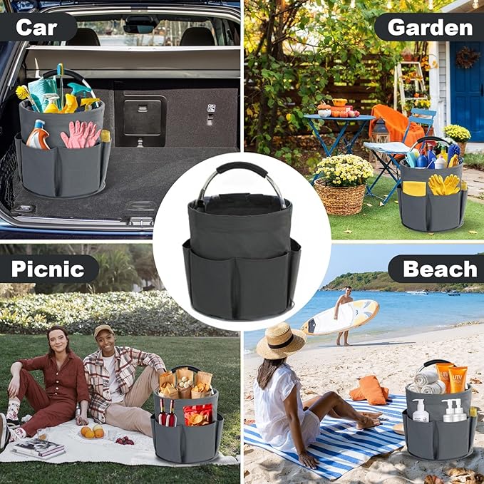Cleaning Caddy with Handle, Cleaning Products Organiser, 17L Foldable Storage Basket, Cleaning Caddy Organiser, Portable Multi Cleaning Bucket Bag for Home, Garden (Black)-NeatNest