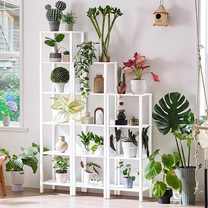 4 Tier Tall Wooden Bookshelf with Storage - Small White Bookcase for Small Spaces, Shelf for Living Room, Office, Bedroom, Kitchen - Industrial Modern Book Shelf