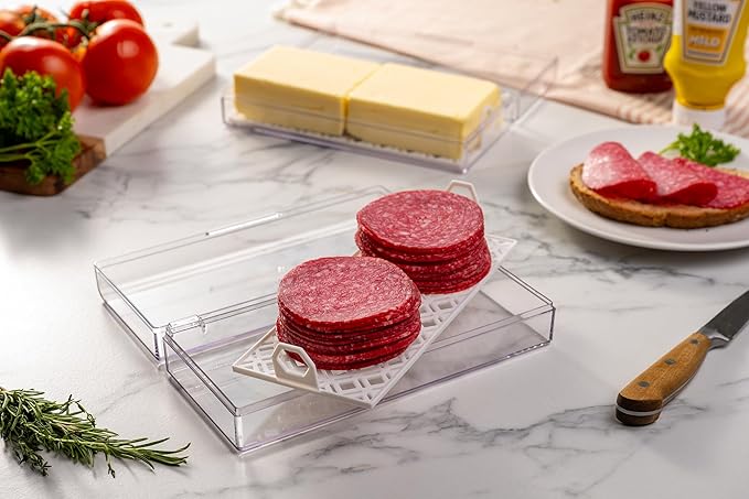 Deli Keeper | Fridge Storage Container with Hinged Lid and Removable Tray | Small Cold Cuts Organizer | Dishwasher Safe | Made in USA-NeatNest