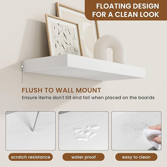 fuqing Floating Shelves for Wall, Bathroom Shelf Wall Mounted for Storage, Shelves with Invisible Bracket for Bedroom, Kitchen, Living Room, Farmhouse Small Book Shelf, 16 Inch Set of 2, White-NeatNest