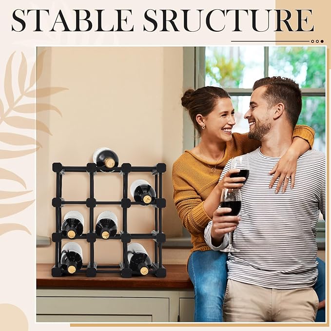 Juexica 1 Pcs 12 Bottles Wooden Wine Rack for Inside Cabinet Stackable Countertop Modular Wine Storage Rack DIY Assembly Bottle Holder for Cellar (Black Color)