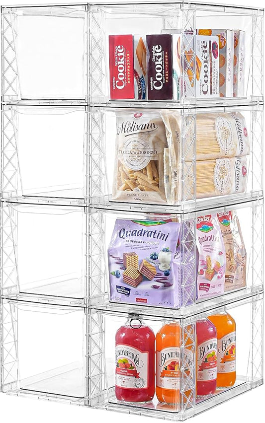 8Pack Stackable Kitchen Storage Organizer, Pantry Organizers and Storage, Clear Foods Organizer Bins with Handles, Easily Assemble for Bathroom, Kitchen, Pantry, Cabinet, Closet-NeatNest