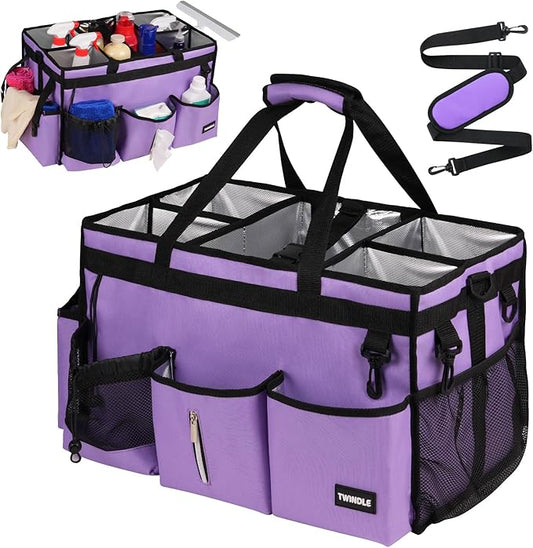 Extra-Large Cleaning Caddy Bag With Detachable Divider,Cleaning Caddy For Cleaning Supplies,19.69" X 11.42" X 11.42" Cleaning Supply Caddy With Adjustable Shoulder Strap & Waist Belt For Cleaners