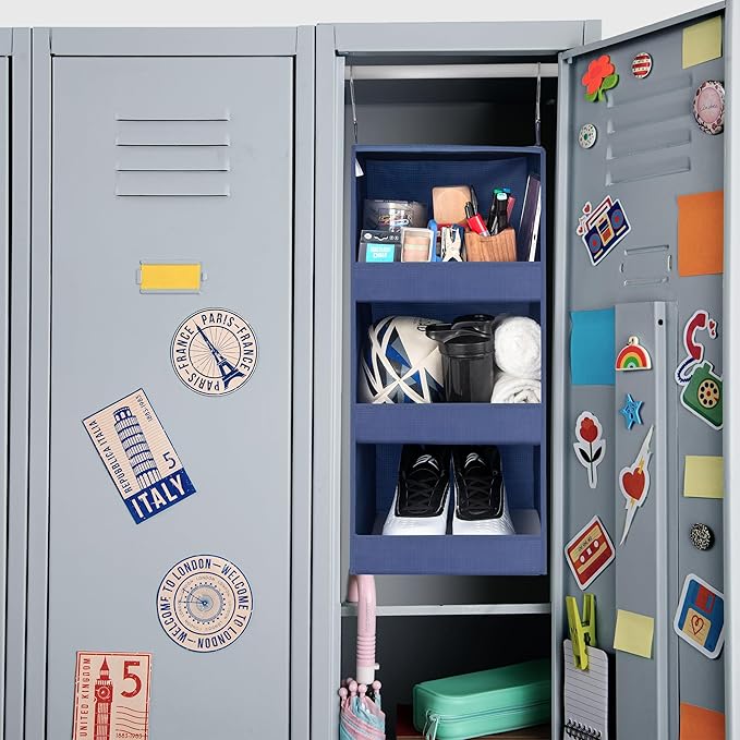GRANNY SAYS 3-Shelf Closet Organizers and Storage, Foldable Hanging Closet Organizer, Closet Hanging Shelves with 2 Metal Hooks, Leak-Proof Hanging Organizer for Closet, Navy, 2-Pack-NeatNest