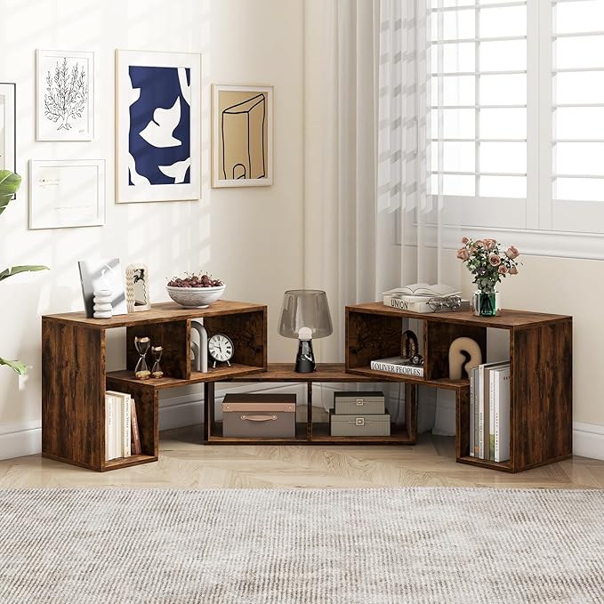 Giantex Free-Combination TV Stand for Bedroom - Entertainment Center for 50 55 60 65 Inch TV, 3-Piece Media Console Table with Storage Cubes, Deformable Open Storage Bookcase Shelf (Brown)-NeatNest