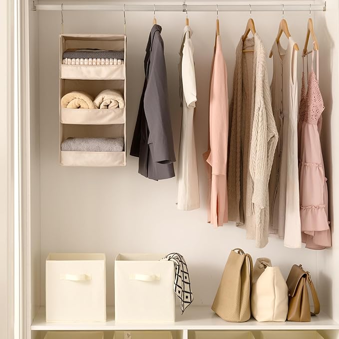 GRANNY SAYS 3-Shelf Hanging Closet Organizer, Closet Organizers and Storage, Closet Storage Hanging Shelves, Clothes Organizer for Closet, Closet Hanging Organizer, Hanging Storage Organizer, Khaki-NeatNest