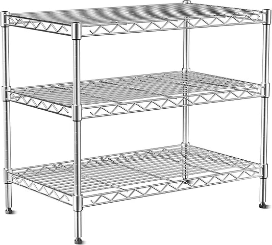 750lbs 3-Tier Wire Shelf Rack,24" Dx14 Wx22 H,Kitchen Metal 3-Shelves Rack with Lockable Wheels,Height Adjustable Wire Shelving Unit and Storage for Living Room,Laundry,Office,Pantry,Studio-NeatNest