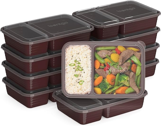Bentgo 20-Piece Lightweight, Durable, Reusable BPA-Free 2-Compartment Containers - Microwave, Freezer, Dishwasher Safe - Burgundy-NeatNest