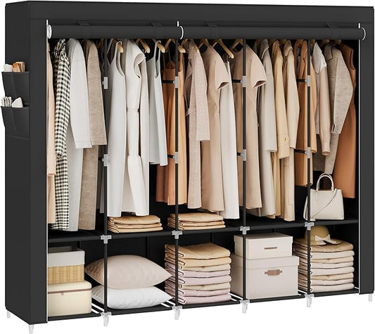 SONGMICS Portable Closet, Wardrobe Closet Organizer with Cover, 5 Hanging Rods and Shelves, 4 Side Pockets, 17.7 x 83 x 65.7 Inches, Large Capacity for Bedroom, Living Room, Ink Black URYG095B01-NeatNest