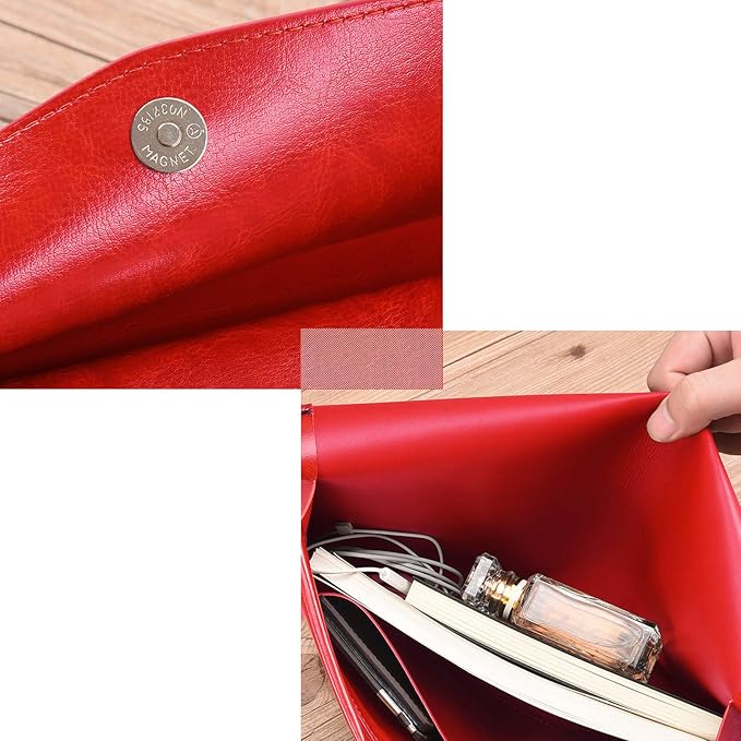 Enyuwlcm PU Leather A4 File Folder Document Holder Envelope Folder Case with Snap Closure for Receipt Contract Red