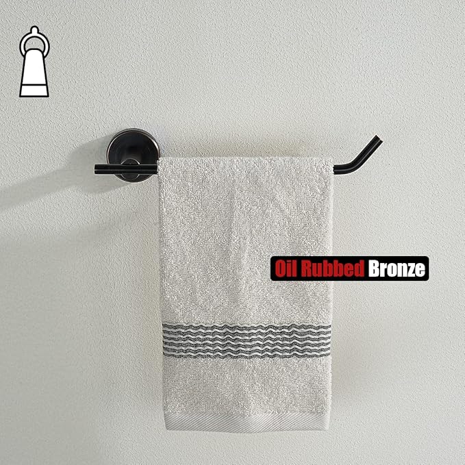 JQK Hand Towel Bar Oil Rubbed Bronze, Stainless Steel Towel Ring for Bathroom, 9 Inch Necklace Holder Wall Mount Right Hand, TR100-ORB
