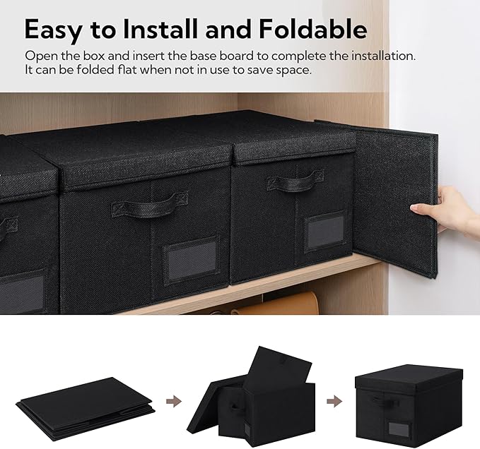 GRANNY SAYS Storage Bins with Lids, Linen Storage Bins, Storage Bin for Shelves, Decorative Storage Boxes, Clothes Storage and Organization for Organizing, 3-Pack, Jumbo, Black-NeatNest
