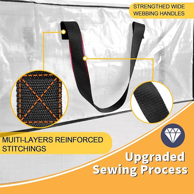 Clear Storage Bags with Zipper, 2 Pack Large Moving Bags Heavy Duty Extra Large, Plastic Storage Totes for Clothes, College dorm Packing Bags with Strong Handles-NeatNest