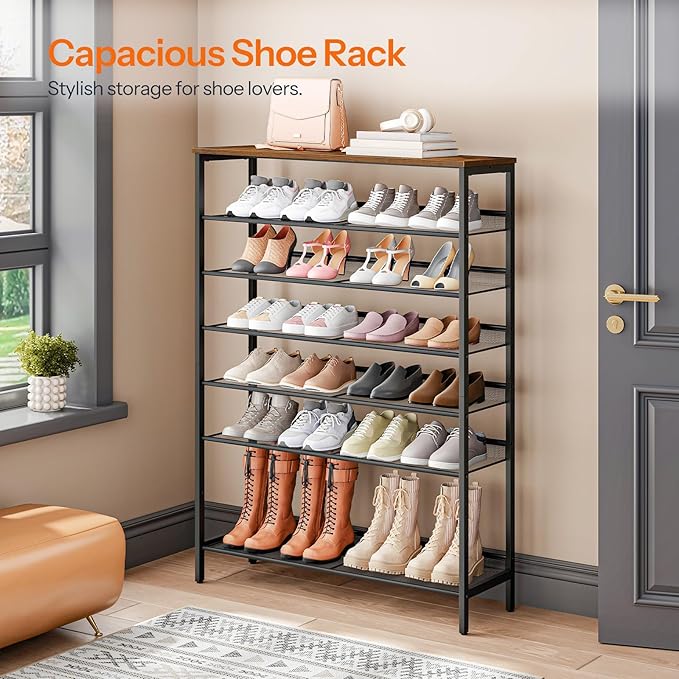 HOOBRO 8 Tier Shoe Rack, 39.4"L Shoe Shelf, Large Capacity Shoe Storage Organizer for 30+ Pairs of Shoes, Front Door Entrance, Entryway, Hallway, Closet, Space Saver, Rustic Brown and Black BF118XJ01-NeatNest