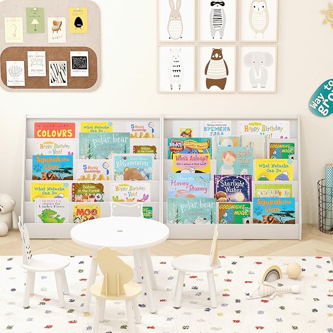 Costzon 5-Tier Kids Bookshelf, Wooden Children Bookcase, Toddler Book Rack, Magazine Storage & Display Shelf, Book Shelf for Kids Room, Living Room, Nursery, Classroom (White)-NeatNest