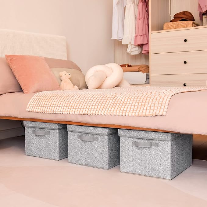 GRANNY SAYS Storage Boxes with Lids, Set of 3 Fabric Boxes with Lids, Grey Storage Box for Clothes, Fabric Containers, Large Fabric Boxes for Closet-NeatNest