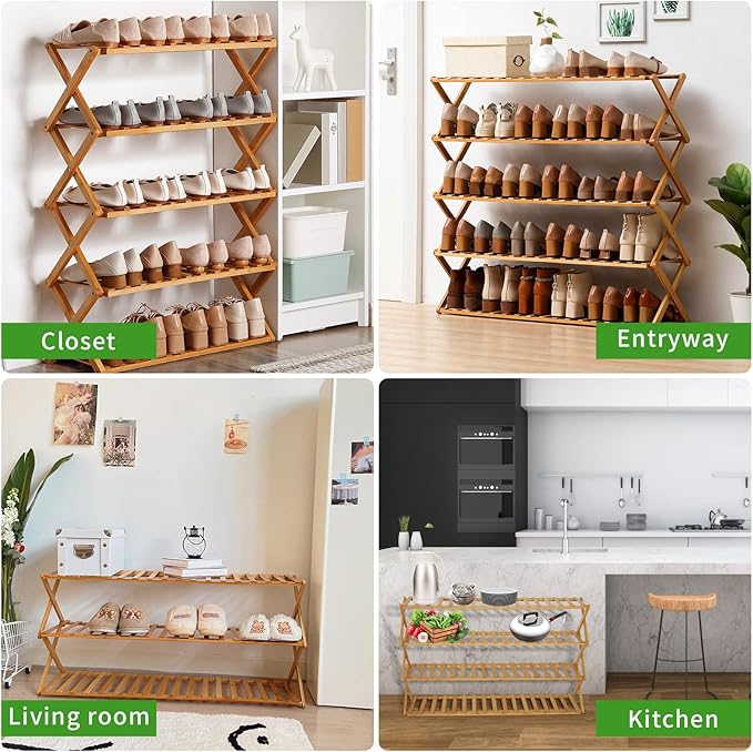 Choclaif Free Standing Shoe Racks for Closet, Shoe Shelf Bamboo Shoe Rack for Bedroom, Entryway Hallway Closet Living Room Organizer（5 Tier）-NeatNest