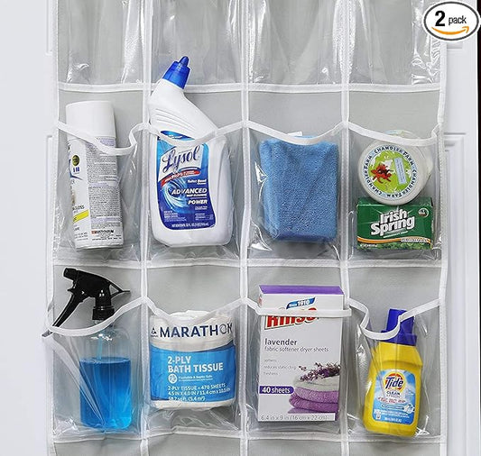 HomeRoots 2 Pack Minimalist Clear Over the Door Pantry Organizer, 20 Pockets-NeatNest