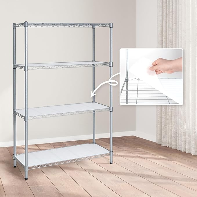 CAPHAUS NSF Adjustable Shelves Metal Wire Shelving Unit w/Liners, Kitchen Storage Shelving, Metal Steel Storage Shelving, Garage Shelving Storage Organizer, Utility Shelf, 4-Tier No Wheels, Silver-NeatNest