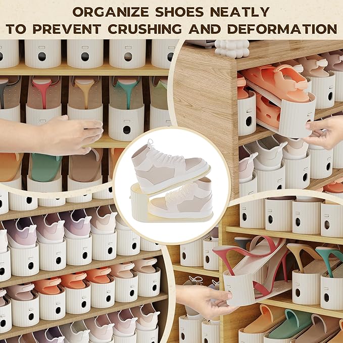 20 Pack Shoe Slot Organizer, Shoe Stacker for a Pair of Shoes,Adjustable Double Deck Shoe Riser Shoe Rack Space Saver,Shoe Organizer for Closet(White)-NeatNest