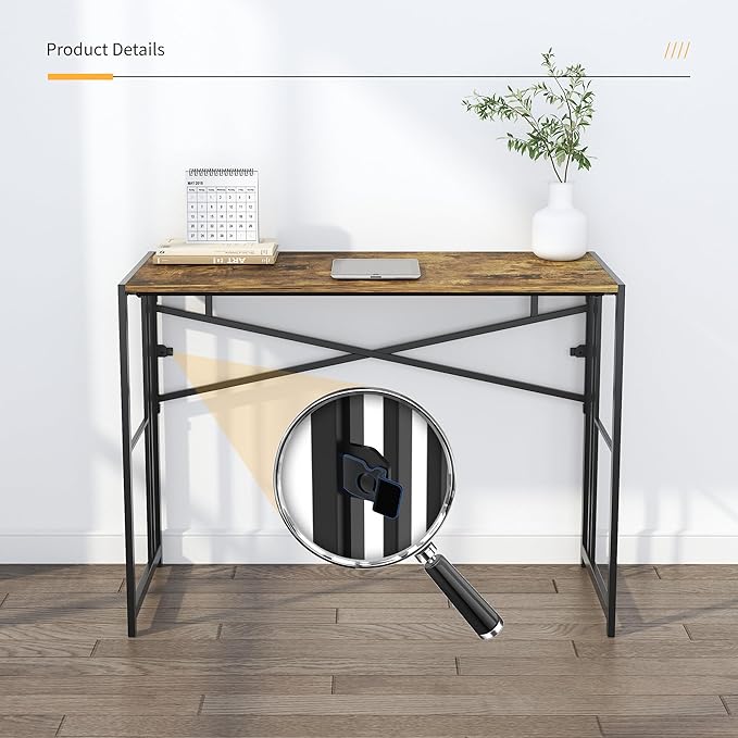 35 inch Small Folding Computer Desk, Writing Gaming Computer Desk for Small Spaces, No Assembly Required Home Office Tale, Rustic Brown-NeatNest