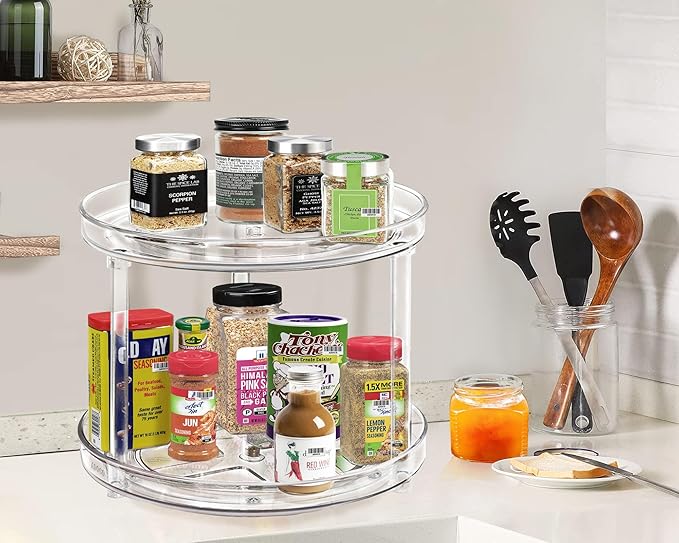 2 Tier Lazy Susan, 10.6 Inch Clear Makeup & Skincare Organizer, Bathroom Countertop Perfume Organizer-NeatNest
