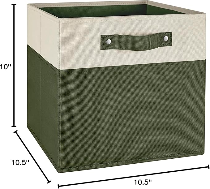 RiverRidge Kids storage bins - 10.5 Cube Storage Organizer with Handles – Olive Two-Tone closet organizers and storage for Toys, Shoes & More - Fits Cabinets
