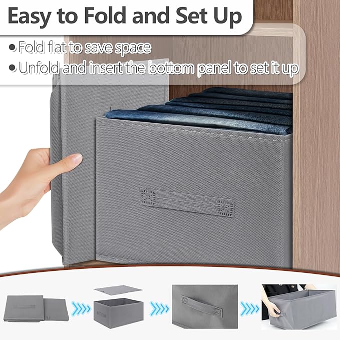 4 Packs Clothes Organizer, Fabric Storage Bins, Drawer Organizer Clothes, Jeans Organizer, Jeans Storage Organizer for Closet, Foldable Storage Bins for Organizing Clothing, Toys