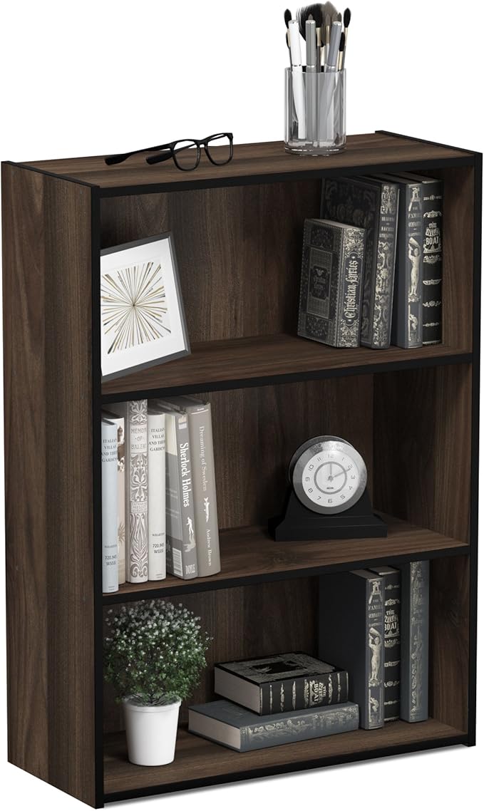 Furinno Pasir 3-Tier Open Shelf Bookcase, Columbia Walnut