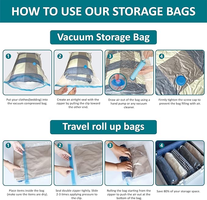 30 Pack Vacuum Storage Bags, Space Saver Vacuum Storage Bags, Vacuum Seal Bags for Clothing, Clothes, Comforters and Blankets, Hand Pump Included-NeatNest
