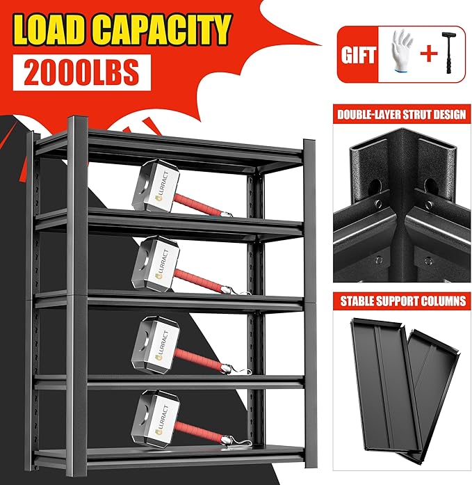 Garage Shelving,Storage Shelves,Adjustable 5 Tier Metal Heavy Duty Racks,Tool Utility Shelf Industrial for Garage Warehouse Basement,18" D x48 Wx78 H-NeatNest