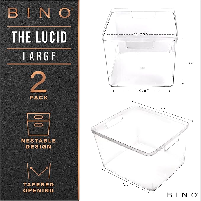 BINO | Plastic Bins, Large - 2 Pack | THE LUCID COLLECTION | Multi-Use| Built-In Handles | BPA-Free | Clear Storage Containers | Fridge Organizer | Pantry & Home Organization-NeatNest