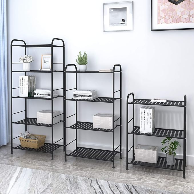 JSB 4-Tier Adjustable Shelving Unit, Heavy Duty Storage Rack Organizer Metal Corner Shelf for Kitchen Living Room Laundry Pantry Bathroom (Black, 4 Tier)…-NeatNest