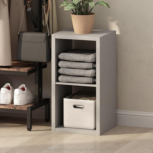 Furinno Cubic Open Back Multipurpose Clothing & Closet Storage Organizer Shelf, 2-Cube, Light Grey